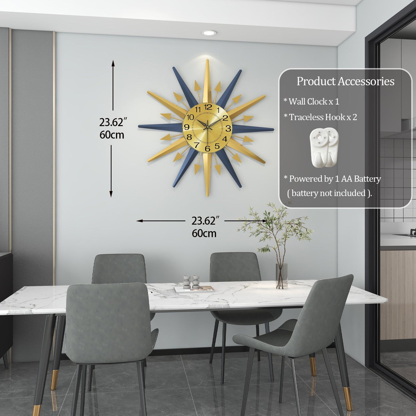 Sunburst Wall Clock Metal Modern Decorative Home Decor PearlNestDecor.com