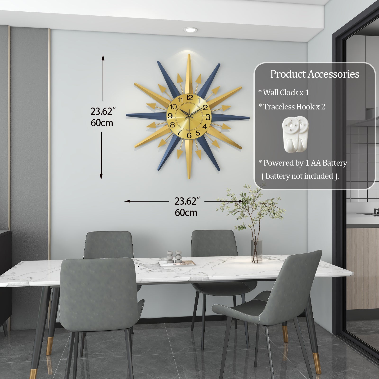 Sunburst Wall Clock Metal Modern Decorative Home Decor PearlNestDecor.com