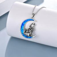 Sterling Silver Wolf Opal Moon Pendant Necklace Gifts for Women LadyShow.Store