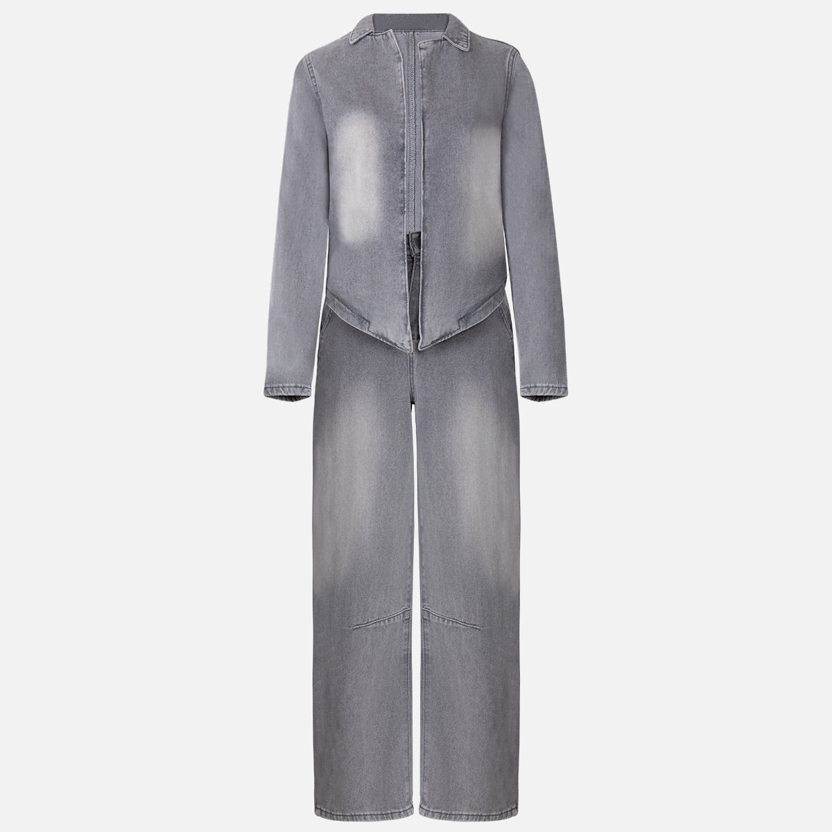 Denim Tie Long Sleeve Top & High Waist Pants Set NorixaFashion.com