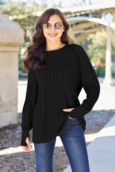 Basic Bae Full Size Ribbed Round Neck Long Sleeve Knit Top LuxuryLifeWay Online Store