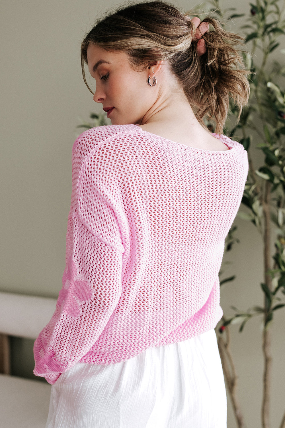 Dulce Big Flower Hollowed Knit Drop Shoulder Sweater LuxuryLifeWay Online Store
