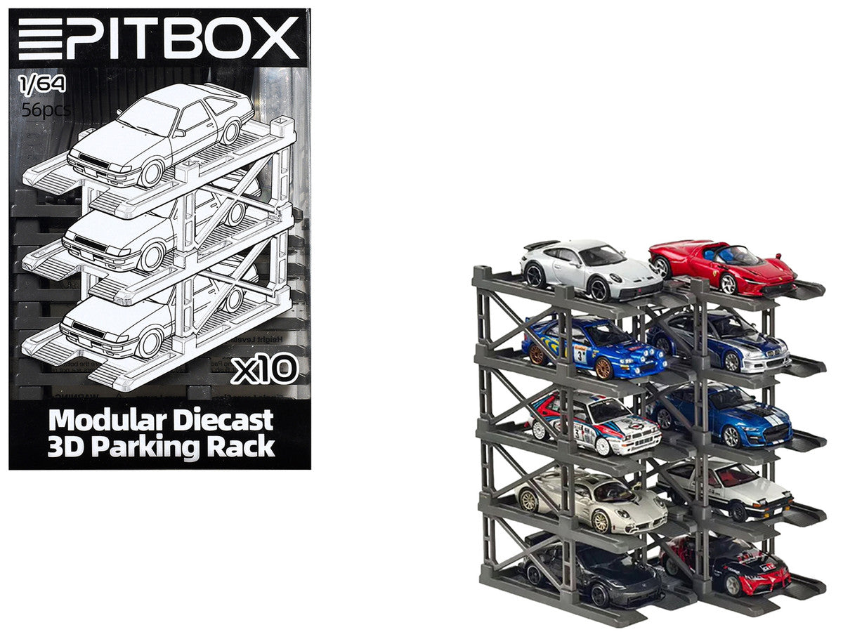Modular Diecast 3D Parking Rack Display Stand Set of 10 Racks for 1/64 Scale Model Cars by Pitbox LuxuryLifeWay Online Store