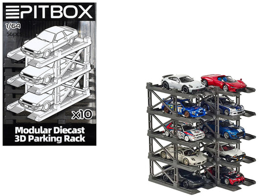 Modular Diecast 3D Parking Rack Display Stand Set of 10 Racks for 1/64 Scale Model Cars by Pitbox LuxuryLifeWay Online Store