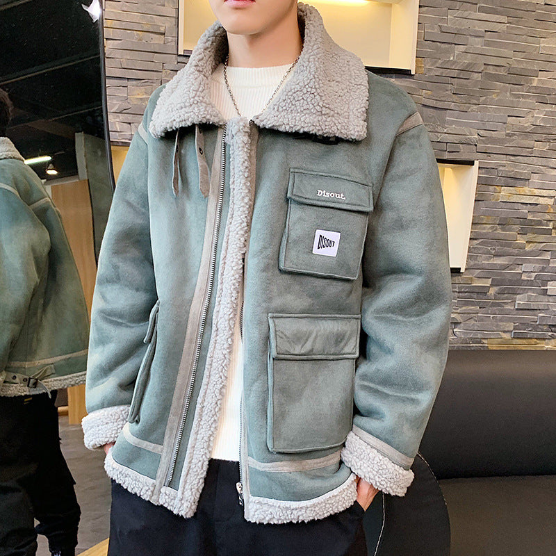 Multi-Pocket Harajuku Work Jacket with Sherpa Lining Pi-Mart