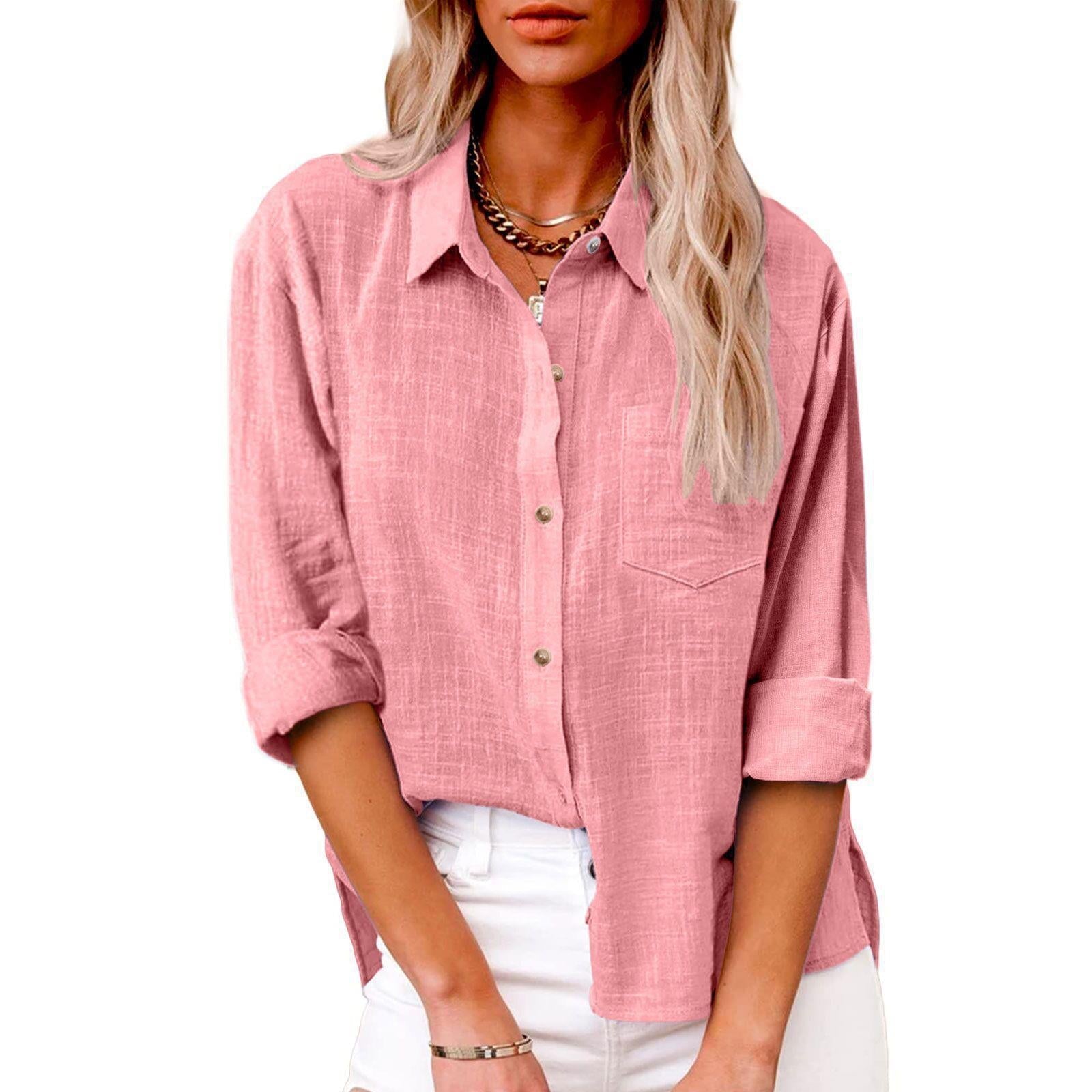 Pocket Split Cotton And Linen Long-sleeved Shirt NorixaFashion.com