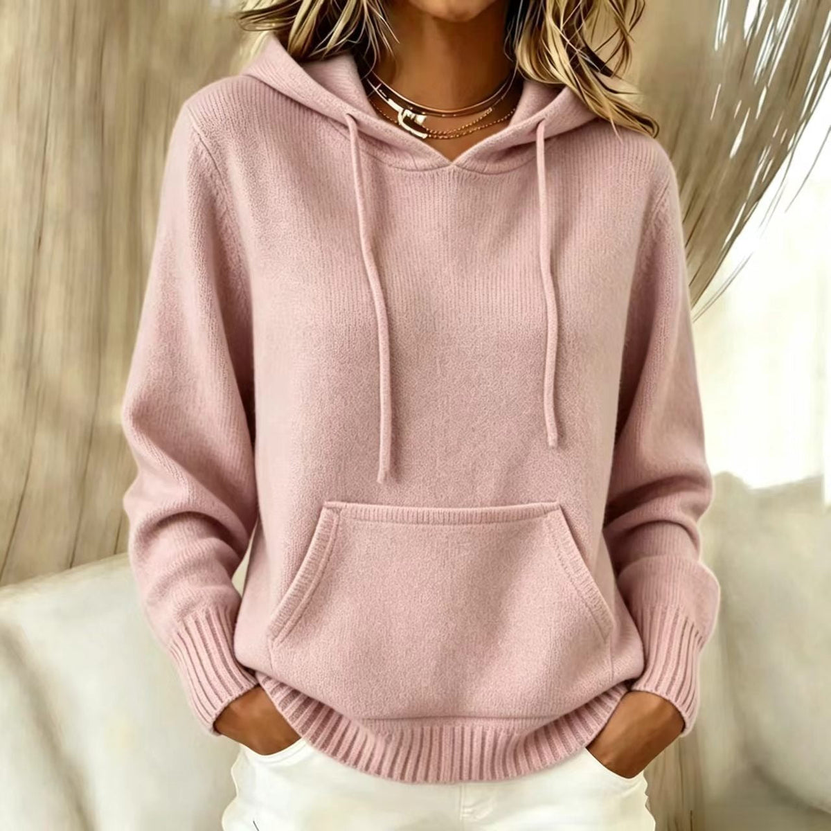 2026 Women's New Knitted Hoodie, Casual Pullover Sweater Top With Pockets NorixaFashion.com