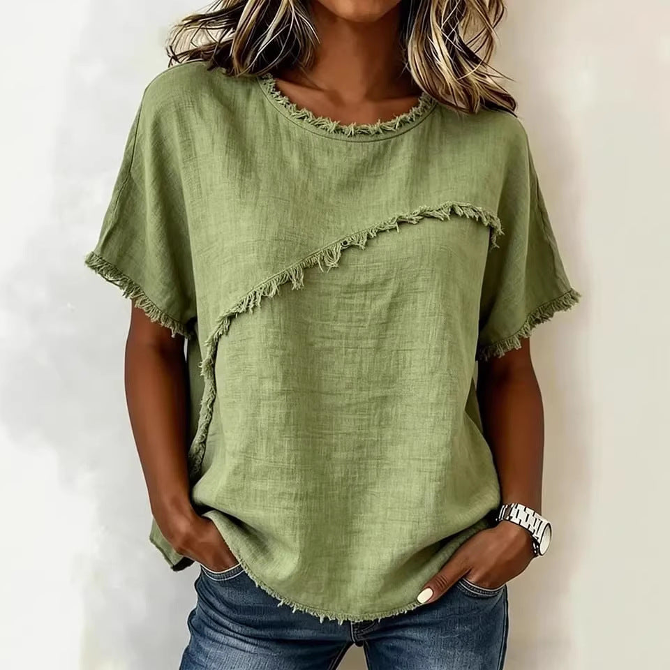 Women's Round-Neck Casual Loose Short-Sleeve Top NorixaFashion.com