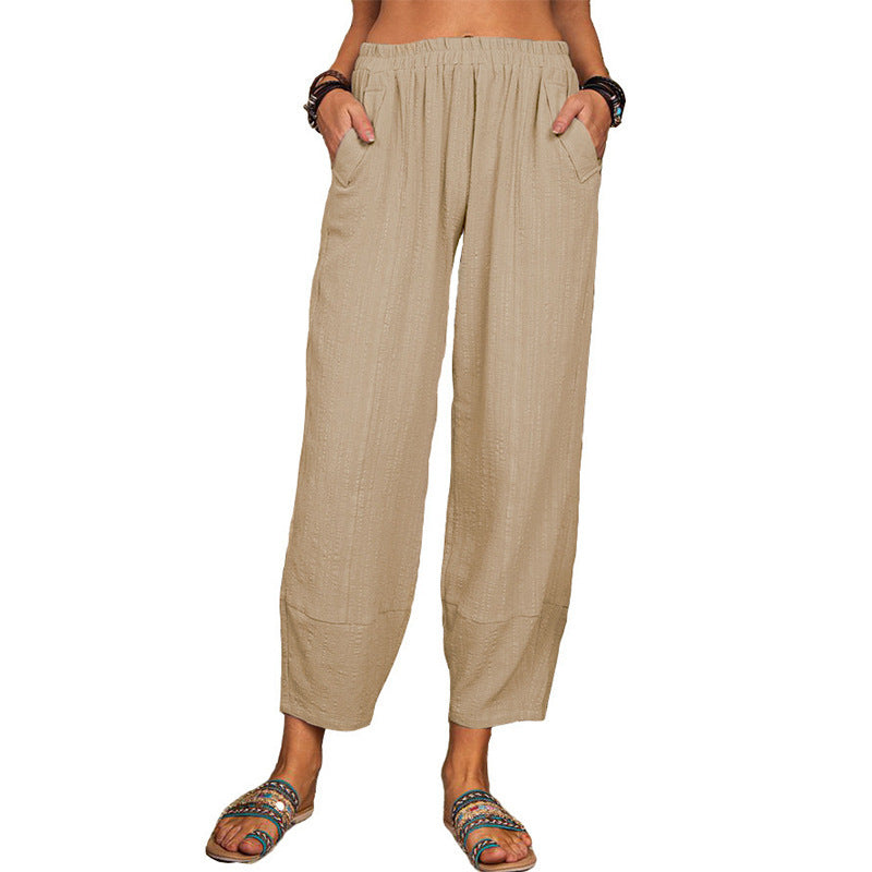 Women's Solid Color Loose Cotton And Linen Casual Pants Home