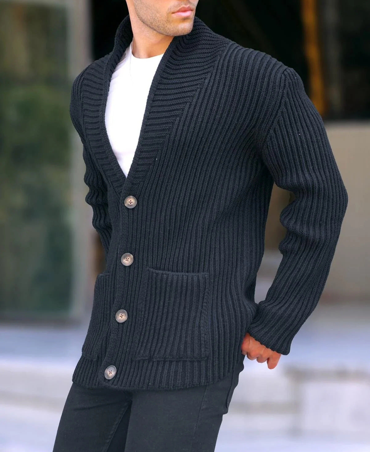Single-breasted Long Sleeve Lapel Sweater Men's Clothing Best YouTube Store