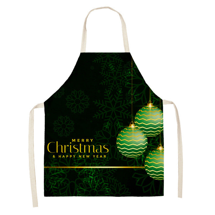 Household Green Series Christmas Dog Linen Apron Used In Kitchen PearlNestDecor.com