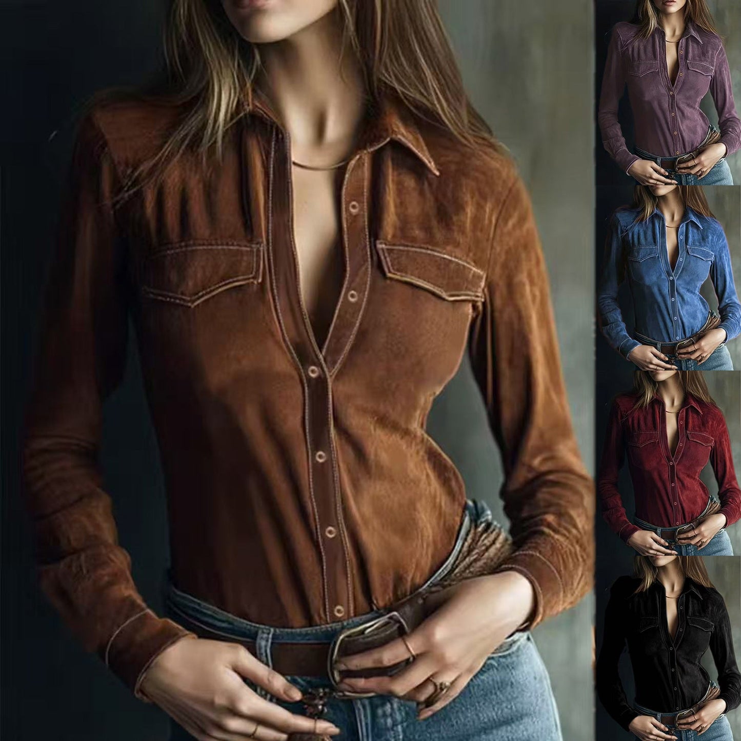 Women's Long-sleeve Deerskin Velvet Blouse LadyShow.Store