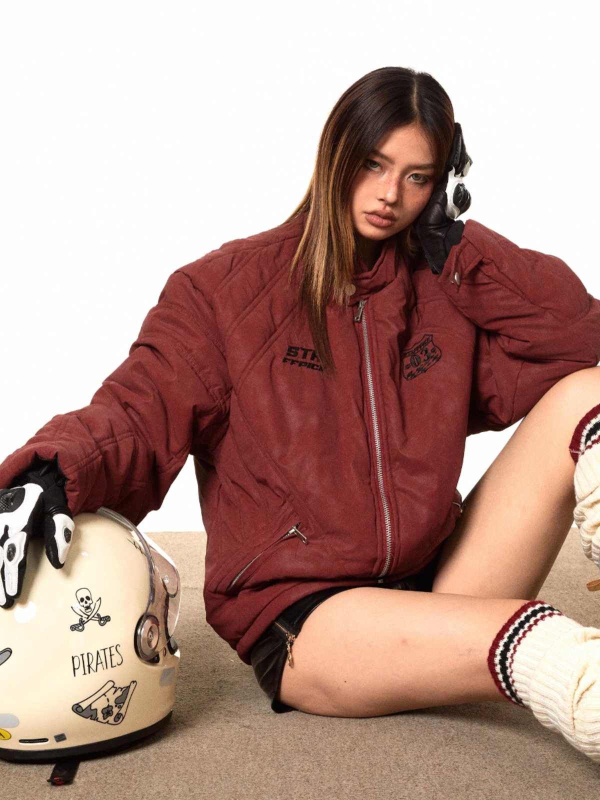 Stand Collar Retro Motorcycle Cotton-padded Jacket Retro Warm Coat LadyShow.Store
