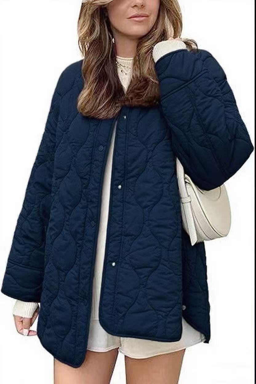 European And American Style Chic String Decoration Simple Solid Color Round Neck Loose Cotton Coat LadyShow.Store