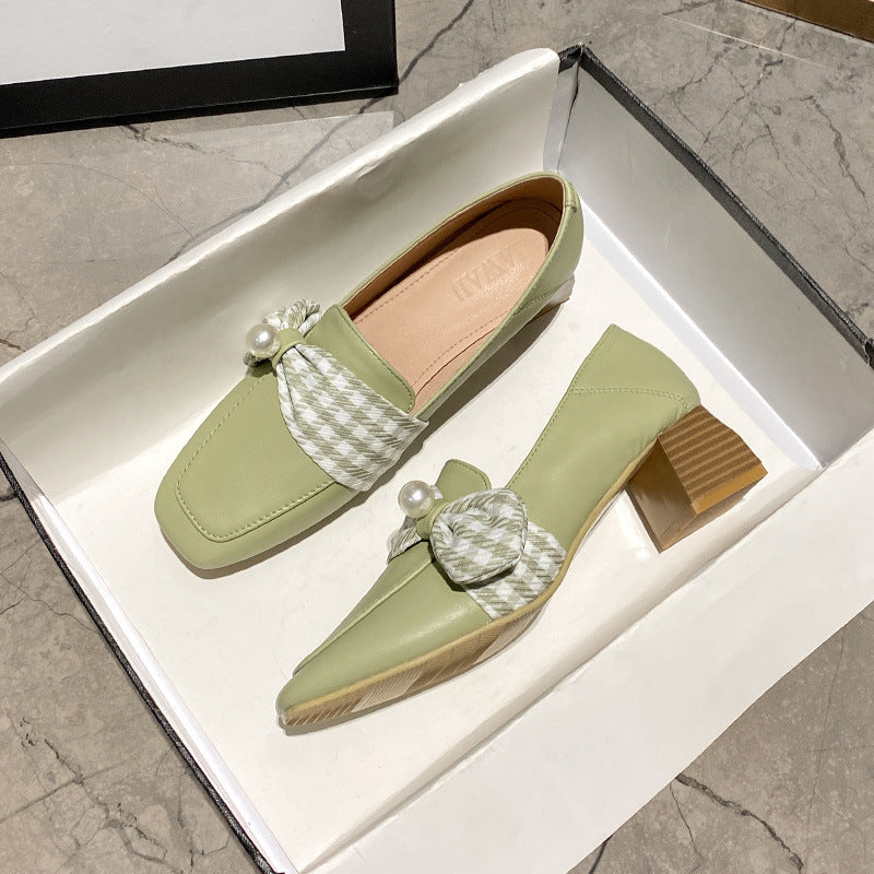 Women's High Heel Leather Shoes British Style Loafers Thick Heel Single Shoes Women LadyShow.Store