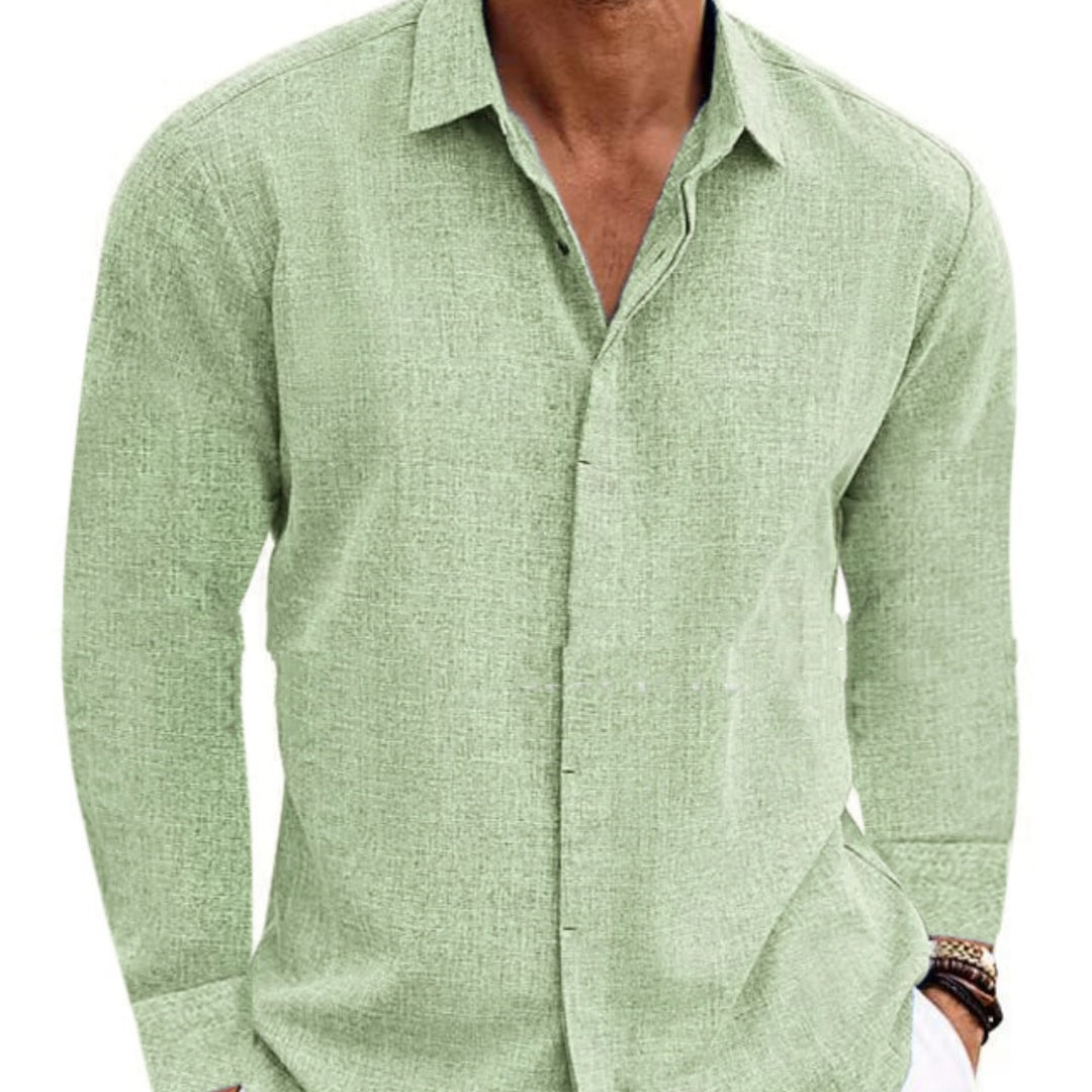 Long Sleeve T-shirt Undershirt Solid Color Long Sleeve Cotton Linen Shirt Men NorixaFashion.com
