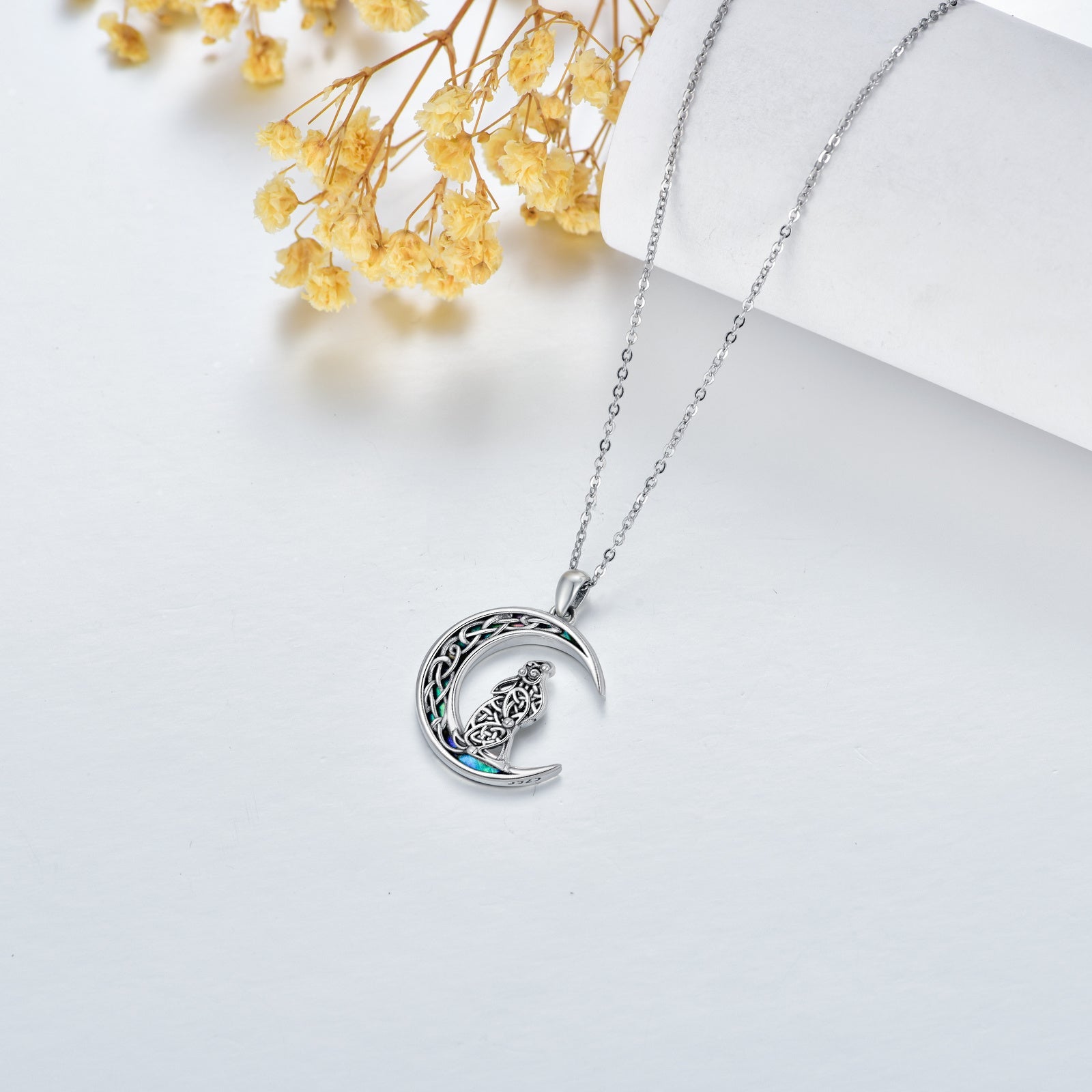 Celtic Knot Bunny Moon Necklace Sterling Silver Abalone Shellfish Pendant Jewelry Gifts LadyShow.Store
