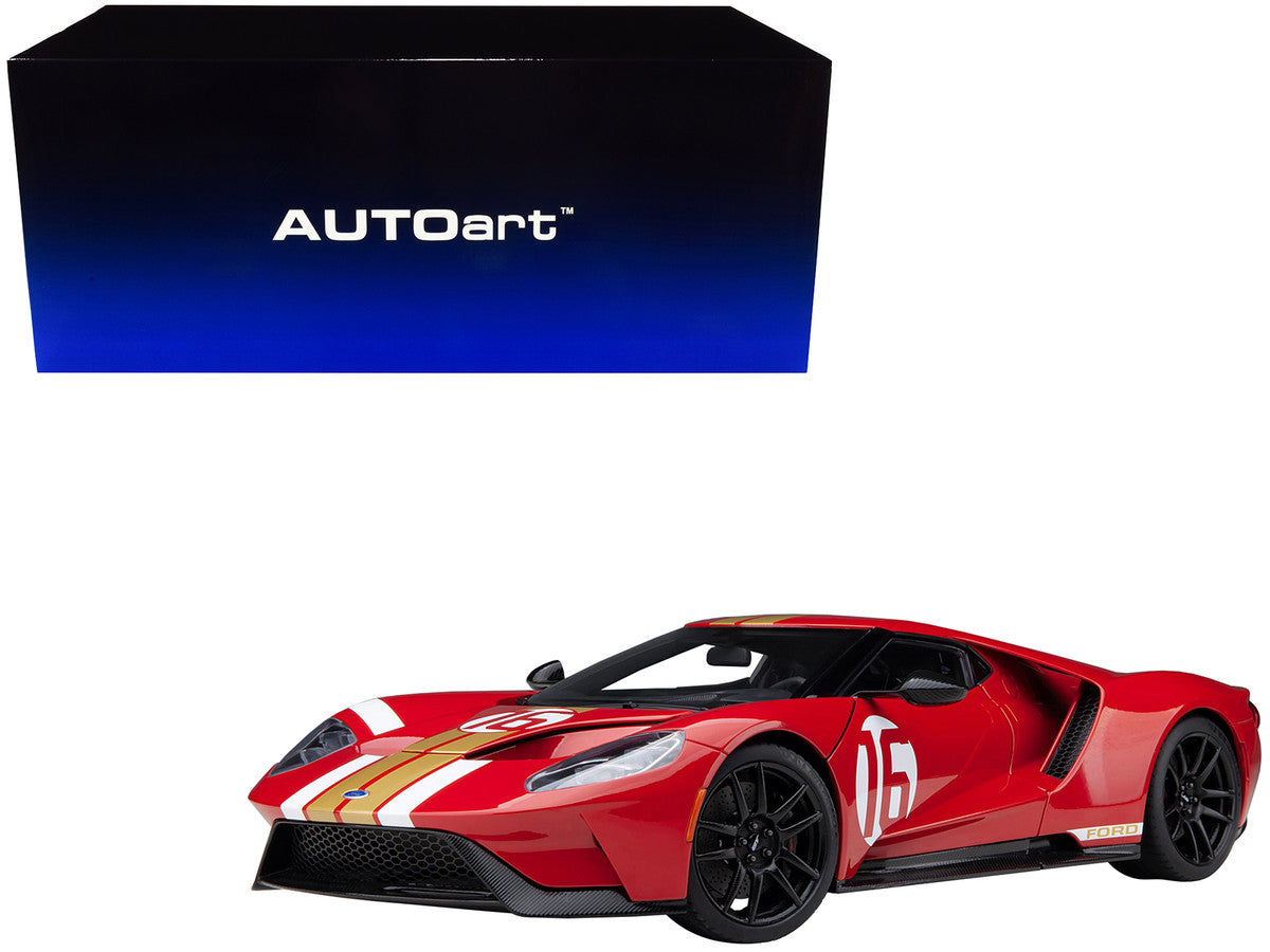 Ford GT Heritage Edition #16 "Alan Mann" Red Metallic with Gold Stripes 1/18 Model Car by Autoart LuxuryLifeWay Online Store