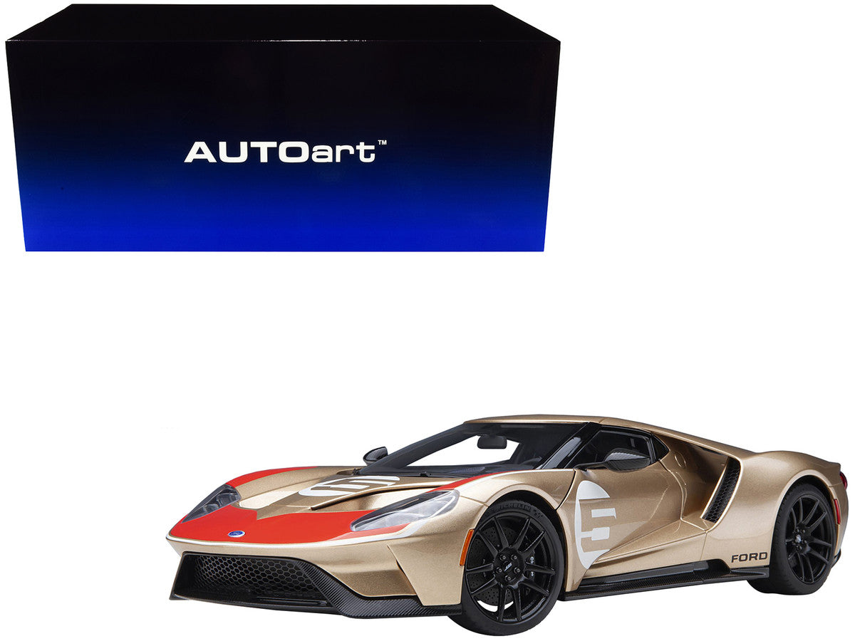 Ford GT Heritage Edition #5 "Holman Moody" Gold Metallic with Red and White Graphics 1/18 Model Car by Autoart LuxuryLifeWay Online Store