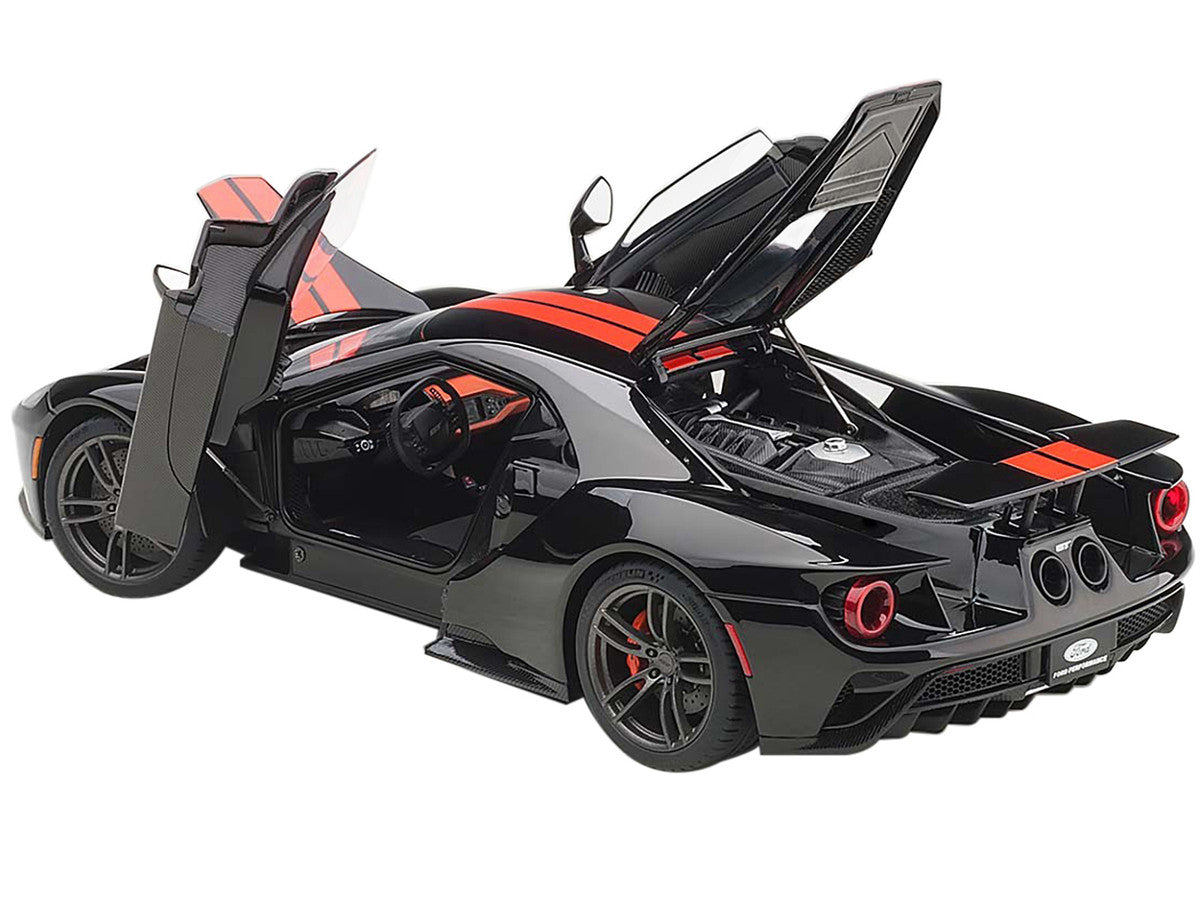 2017 Ford GT Shadow Black with Orange Stripes 1/18 Model Car by Autoart LuxuryLifeWay Online Store