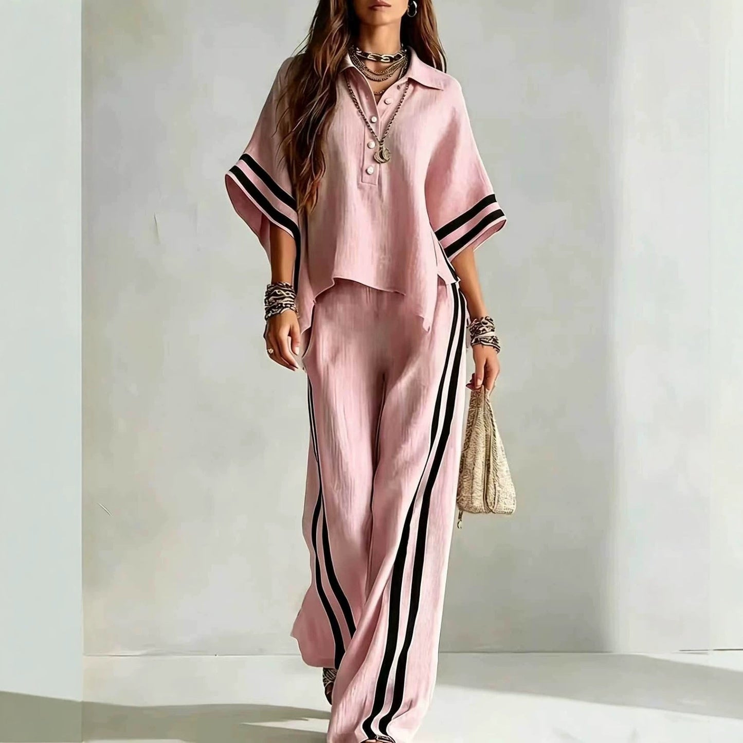Short-sleeve Shirt And Loose-fitting Trousers Two-piece Set NorixaFashion.com