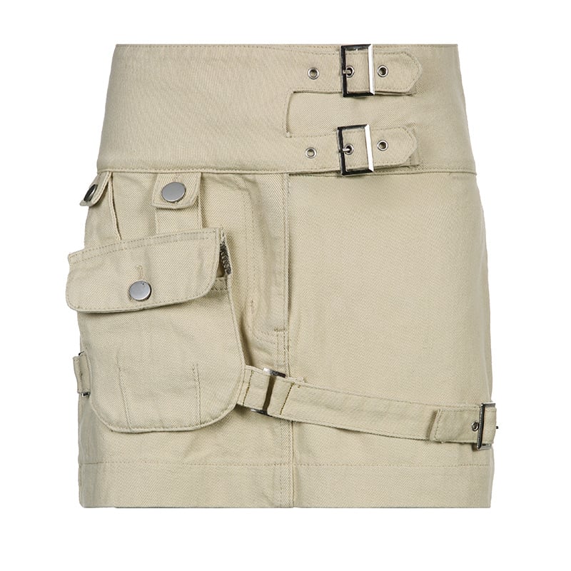 High Waist Multi-pocket Washed Denim Skirt for Summer Pi-Mart