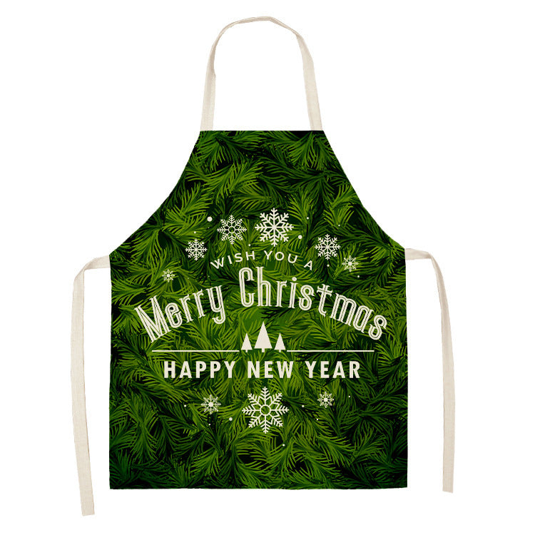 Household Green Series Christmas Dog Linen Apron Used In Kitchen PearlNestDecor.com