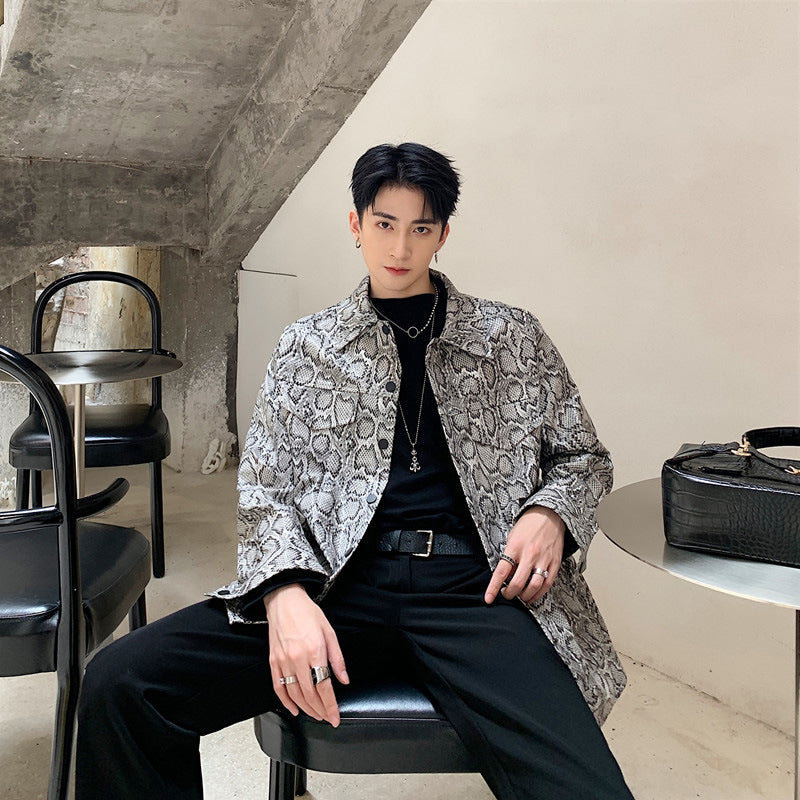 Men's Vintage Snake Print Loose Jacket for Fall Fashion Pi-Mart