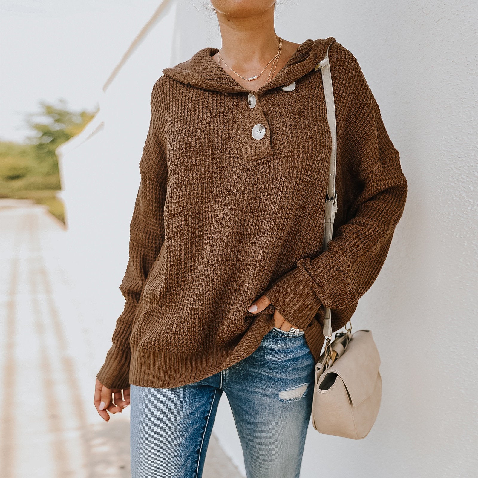 Women's Hooded V-neck Sweater T-shirt Pi-Mart