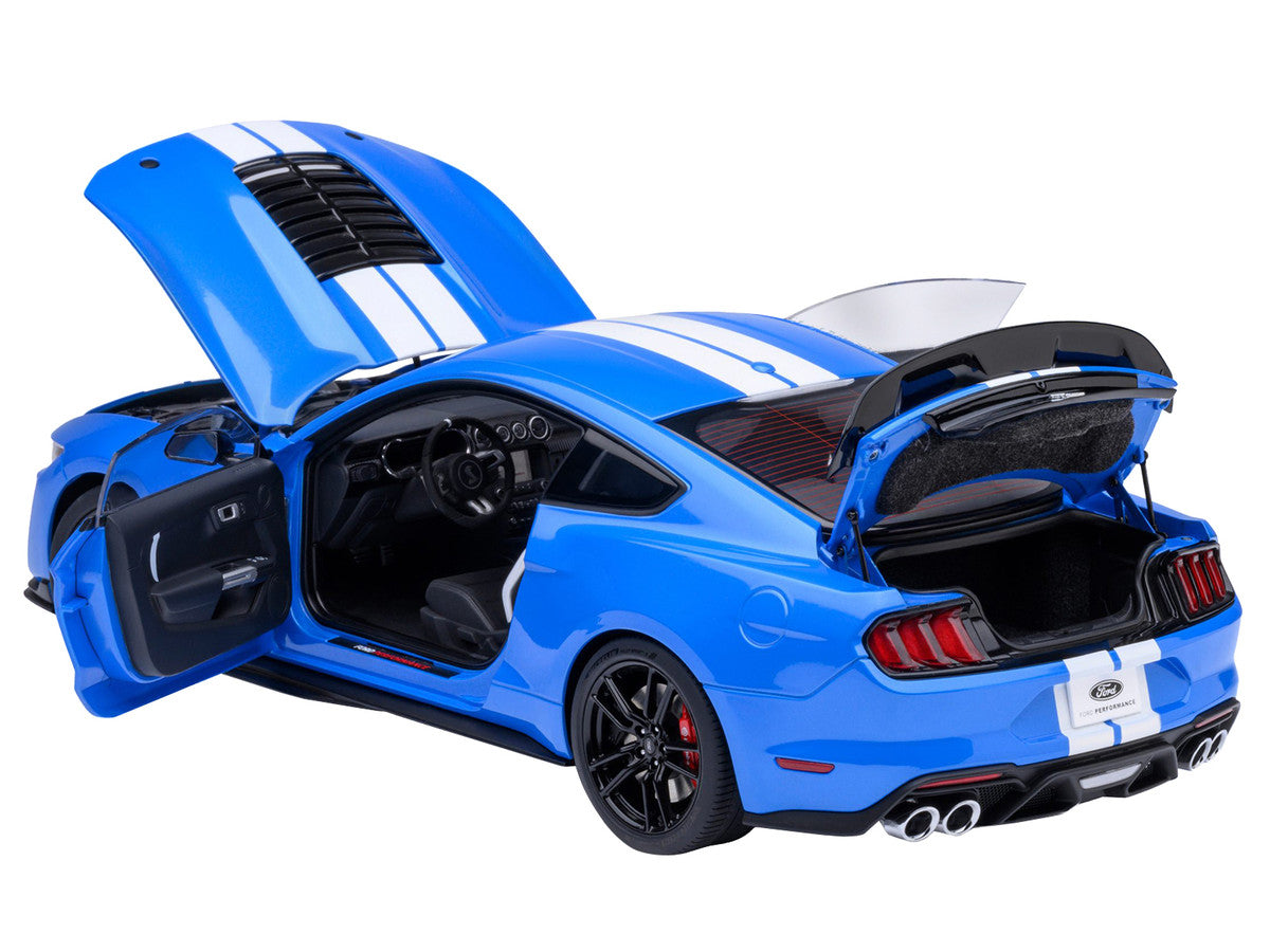 Ford Mustang Shelby GT500 Grabber Blue with White Stripes 1/18 Model Car by Autoart LuxuryLifeWay Online Store