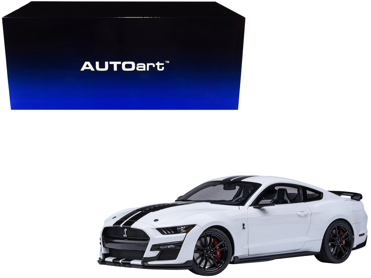 Ford Mustang Shelby GT500 Oxford White with Black Stripes 1/18 Model Car by Autoart LuxuryLifeWay Online Store
