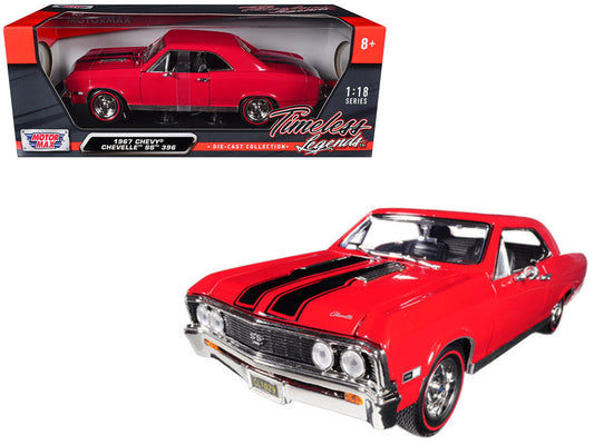 1967 Chevrolet Chevelle SS 396 Red with Black Stripes 1/18 Diecast Model Car by Motormax LuxuryLifeWay Online Store