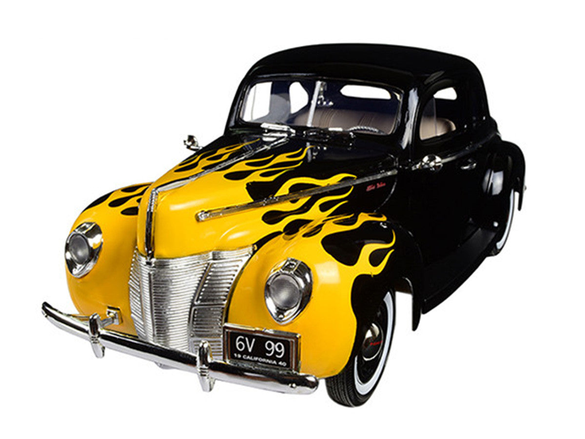 1940 Ford Deluxe Black with Yellow Flames "Timeless Classics" 1/18 Diecast Model Car by Motormax LuxuryLifeWay Online Store
