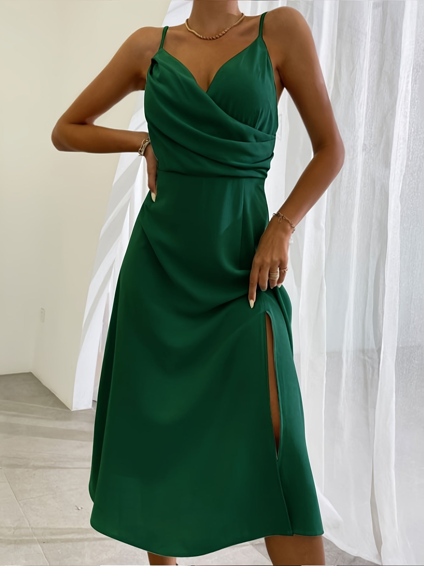 V-Neck Printed Slit Dress NorixaFashion.com