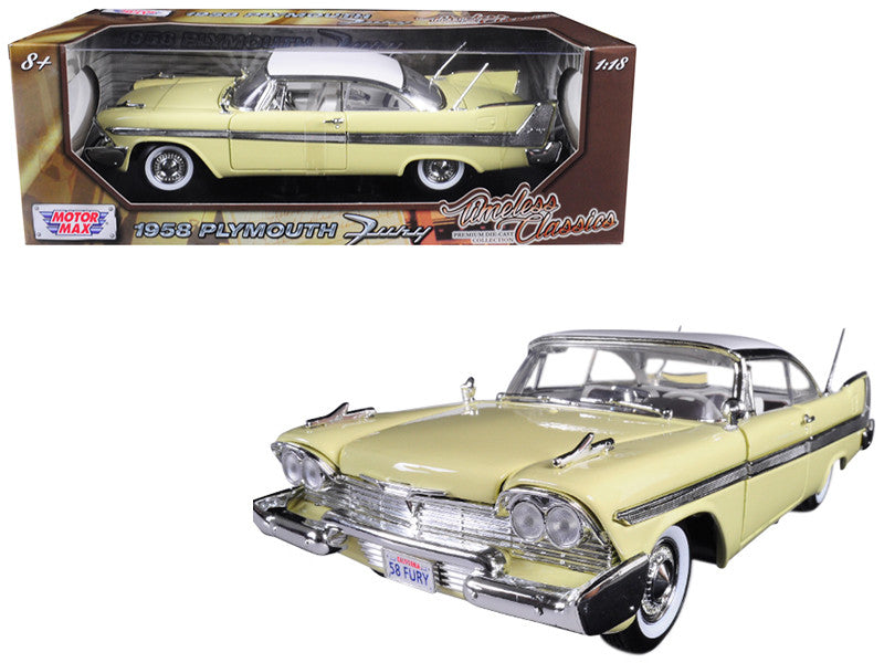 1958 Plymouth Fury "Timeless Classics" Yellow with White Top 1/18 Diecast Model Car by Motormax LuxuryLifeWay Online Store
