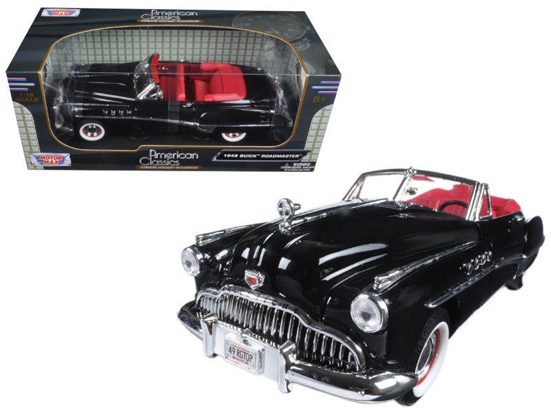 1949 Buick Roadmaster Black with Red Interior 1/18 Diecast Model Car by Motormax LuxuryLifeWay Online Store