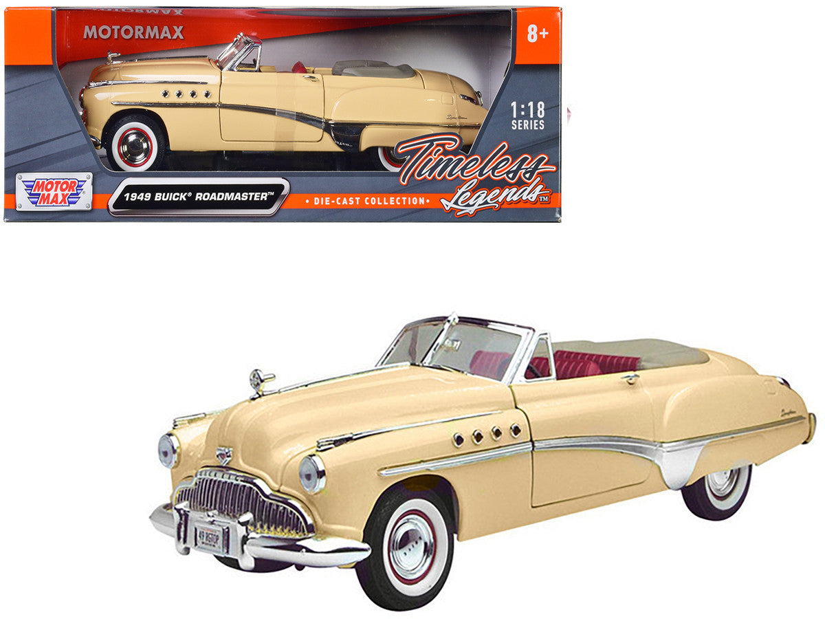 1949 Buick Roadmaster Cream with Red Interior 1/18 Diecast Model Car by Motormax LuxuryLifeWay Online Store