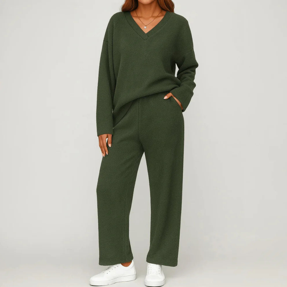 V-neck Wool Loose Pockets Leisure Suit Two-piece Pajamas Best YouTube Store