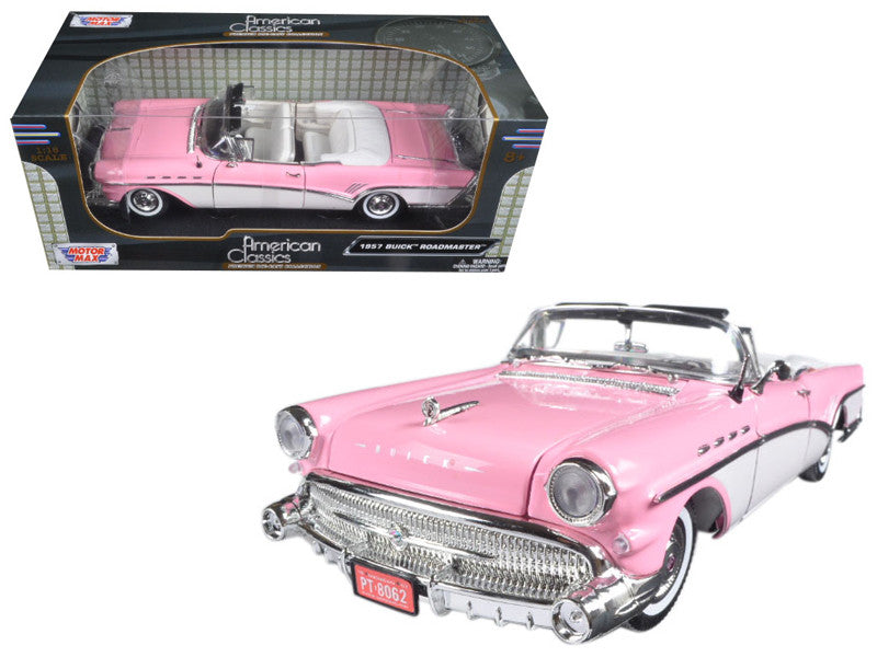 1957 Buick Roadmaster Convertible Pink and White 1/18 Diecast Model Car by Motormax LuxuryLifeWay Online Store