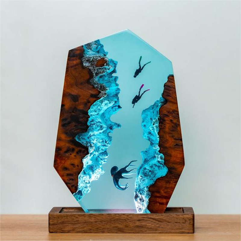 Resin Small Night Lamp 3D Diver Octopus Epoxy Handmade Crafts Decoration Best YouTube Store