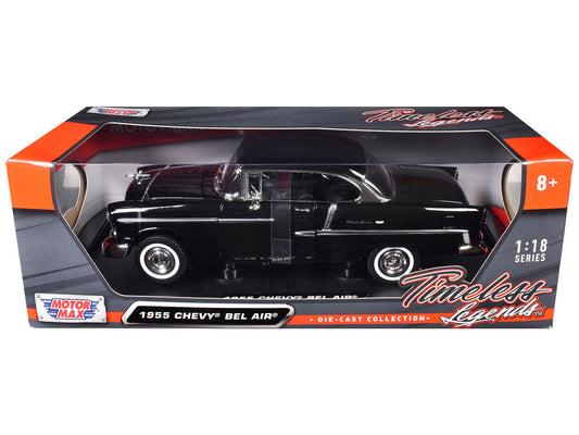 1955 Chevrolet Bel Air Hard Top Black 1/18 Diecast Car Model by Motormax LuxuryLifeWay Online Store