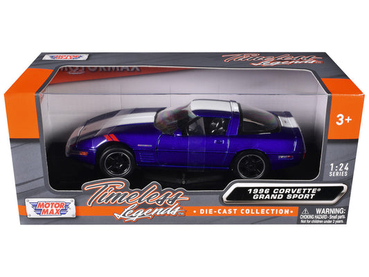 1996 Chevrolet Corvette Grand Sport Blue Metallic with White Stripes "Timeless Legends" Series 1/24 Diecast Model Car by Motormax LuxuryLifeWay Online Store