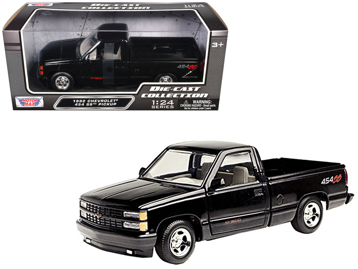 1992 Chevrolet 454 SS Pickup Truck Black 1/24 Diecast Model Car by Motormax LuxuryLifeWay Online Store