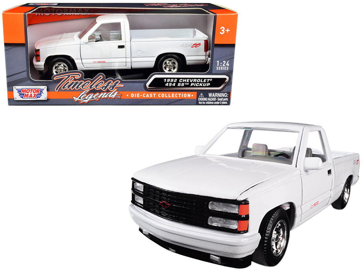 1992 Chevrolet 454 SS Pickup Truck White 1/24 Diecast Model Car by Motormax LuxuryLifeWay Online Store