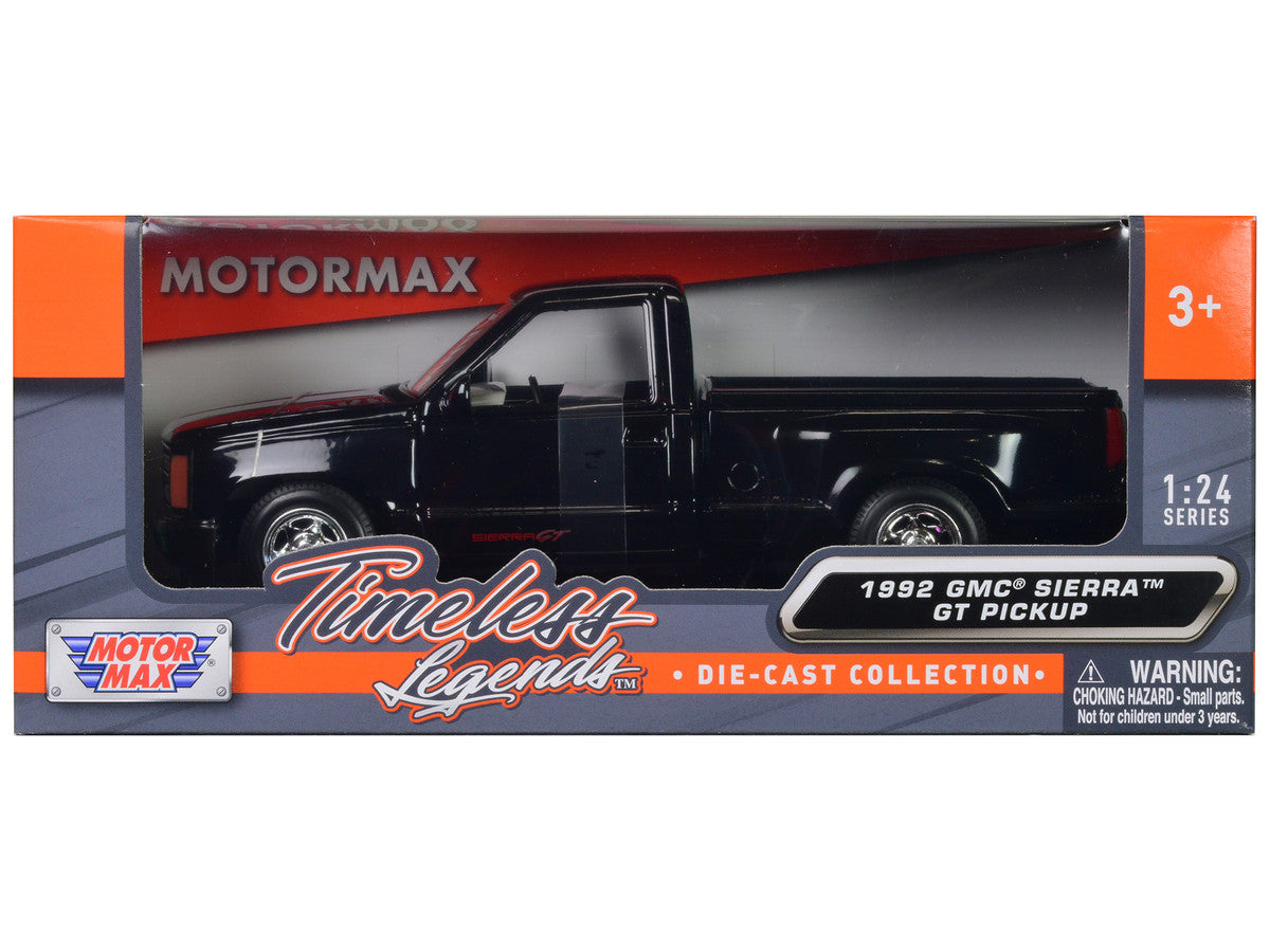 1992 GMC Sierra GT Black Pickup Truck 1/24 Diecast Model by Motormax LuxuryLifeWay Online Store
