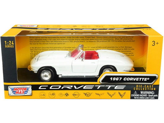 1967 Chevrolet Corvette C2 Convertible White with Red Interior "History of Corvette" Series 1/24 Diecast Model Car by Motormax LuxuryLifeWay Online Store