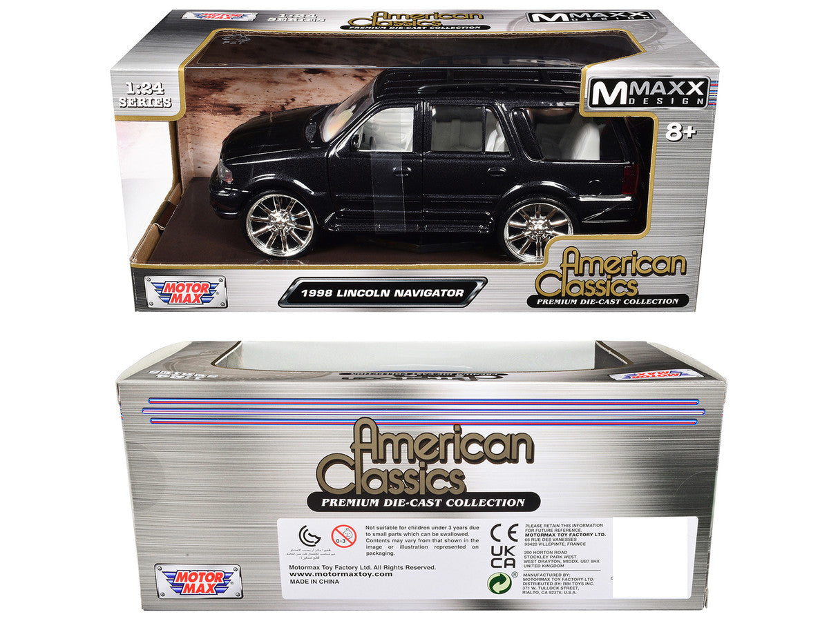1998 Lincoln Navigator Black Metallic with White Interior "Maxx Design" "American Classics" Series 1/24 Diecast Model Car by Motormax LuxuryLifeWay Online Store