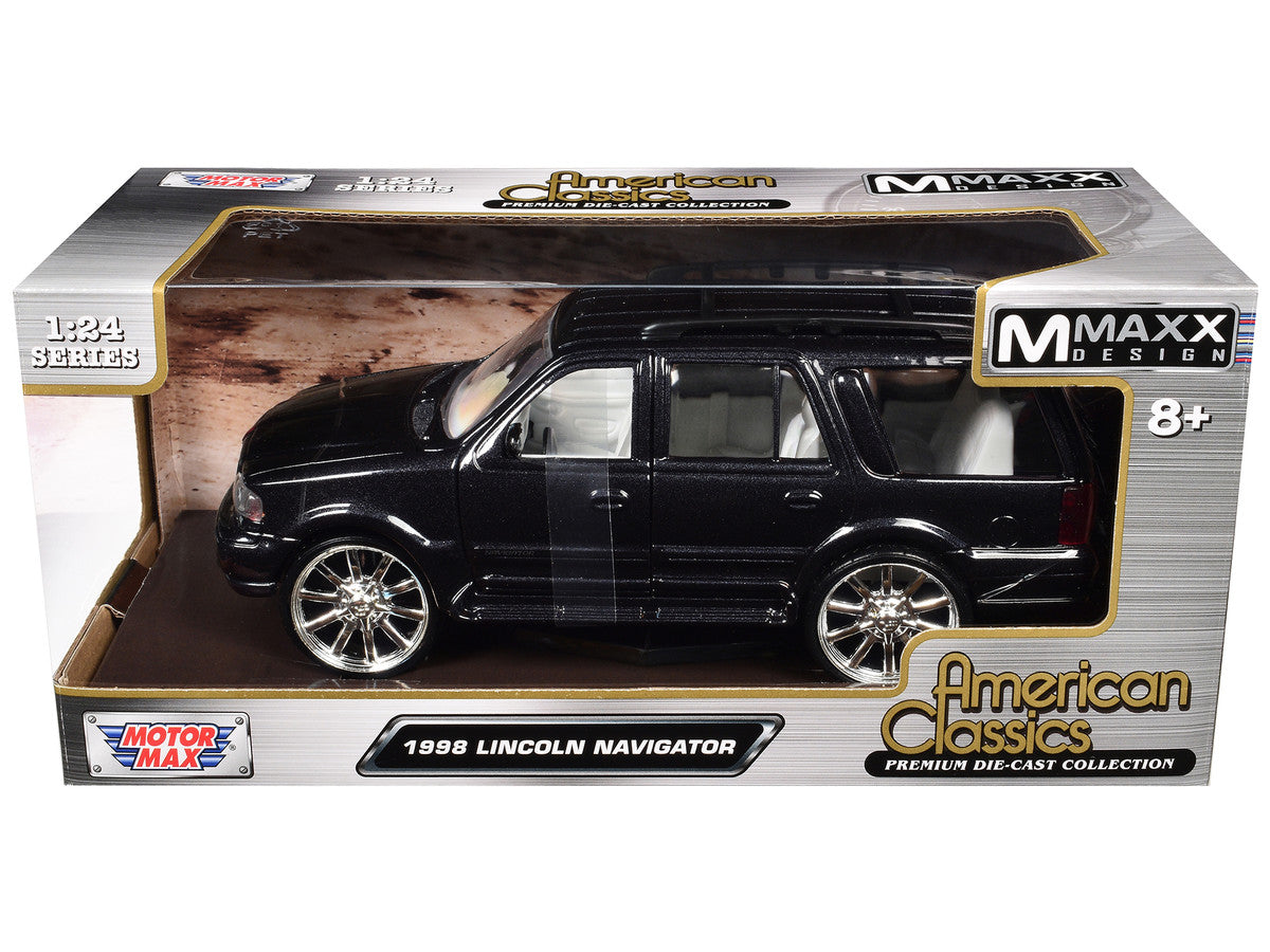 1998 Lincoln Navigator Black Metallic with White Interior "Maxx Design" "American Classics" Series 1/24 Diecast Model Car by Motormax LuxuryLifeWay Online Store
