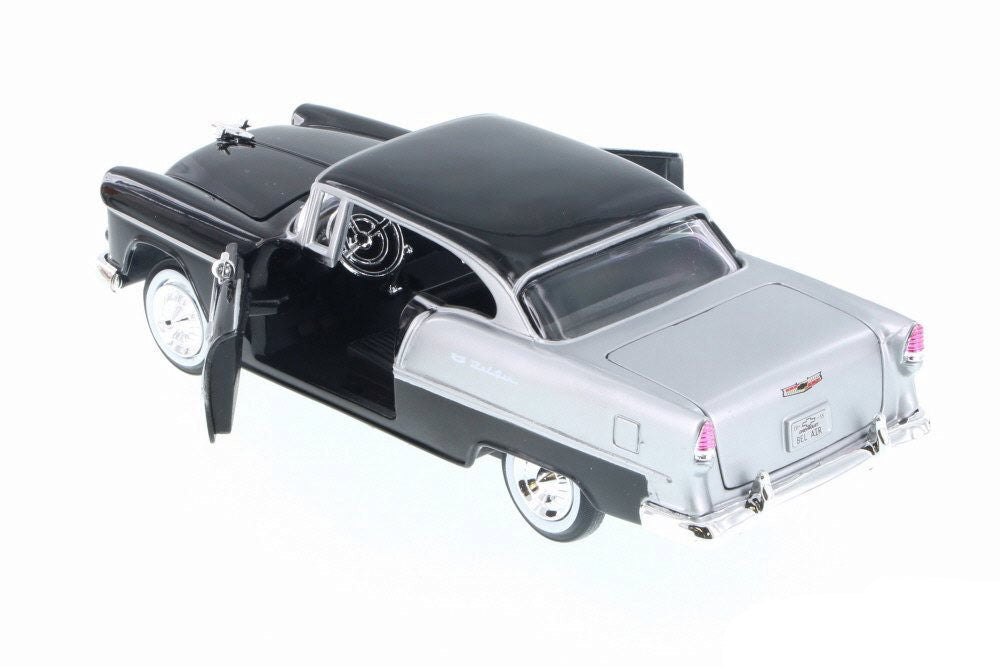 1955 Chevrolet Bel Air Black and Silver 1/24 Diecast Model Car by Motormax LuxuryLifeWay Online Store