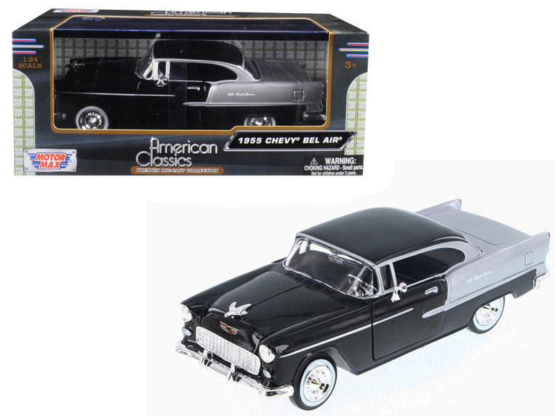 1955 Chevrolet Bel Air Black and Silver 1/24 Diecast Model Car by Motormax LuxuryLifeWay Online Store